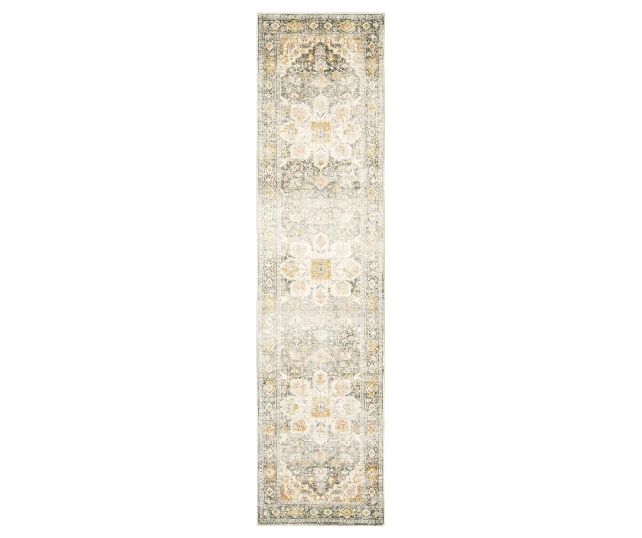 Savanna Gray & Gold Floral Geometric Area Rug, (2' X 8') 1 Savanna Gray & Gold Floral Geometric Area Rug, (2' X 8')
