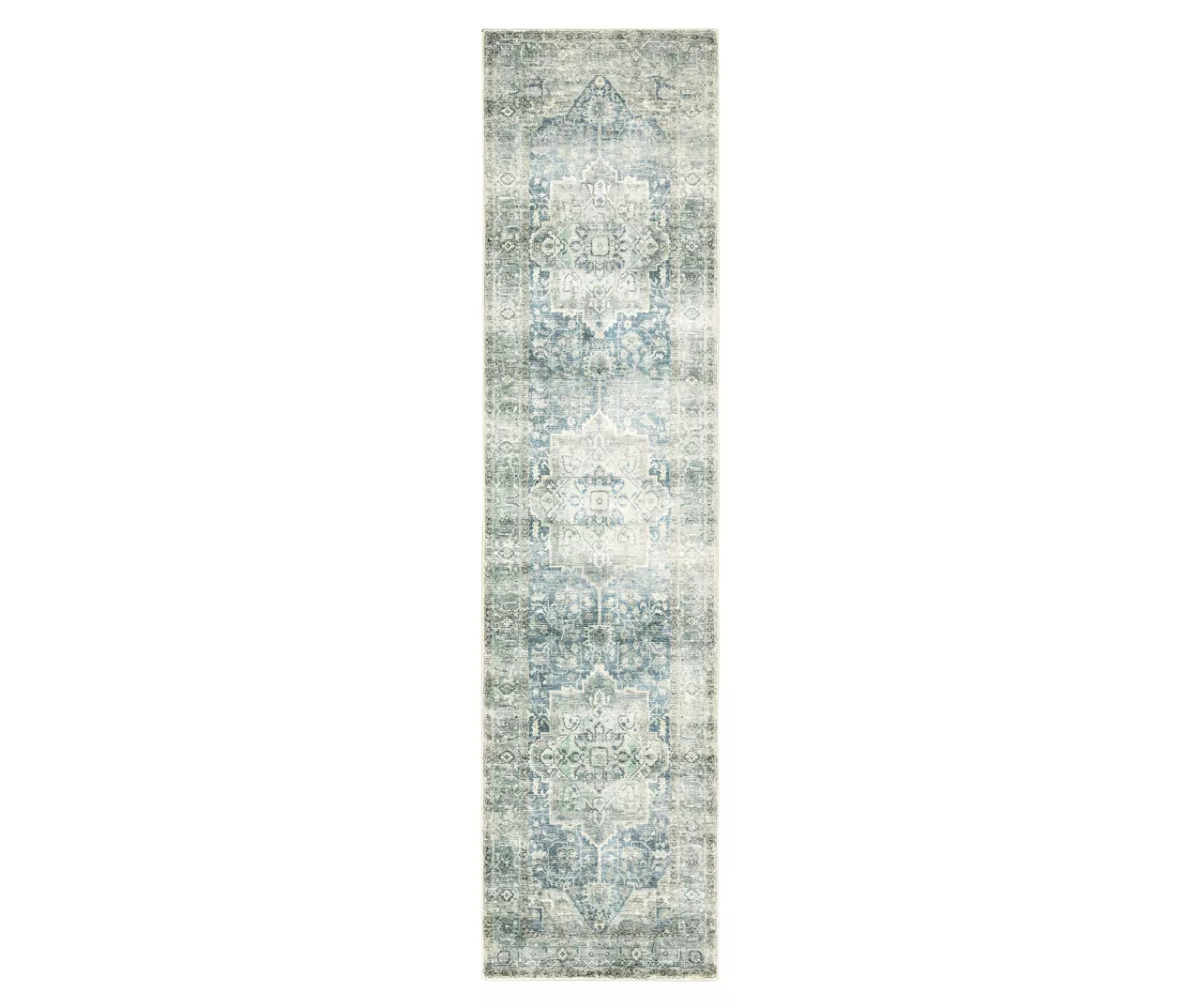 Savadore Gray & Blue Medallion Area Rug, (2' X 8') 1 Savadore Gray & Blue Medallion Area Rug, (2' X 8')