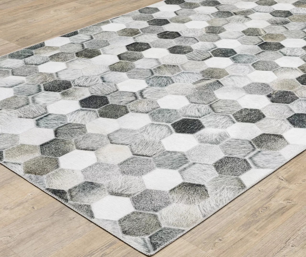 Myles Gray & Charcoal Faux Hide Hexagon Area Rug, (2' X 8') 2 Myles Gray & Charcoal Faux Hide Hexagon Area Rug, (2' X 8') - Image 2