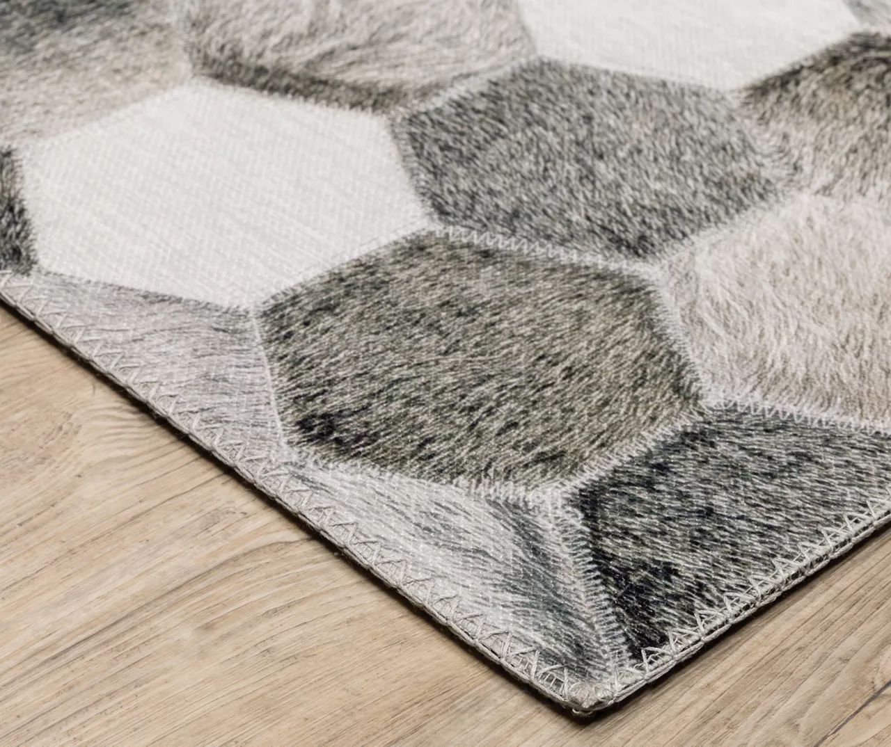 Myles Gray & Charcoal Faux Hide Hexagon Area Rug, (2' X 8') 3 Myles Gray & Charcoal Faux Hide Hexagon Area Rug, (2' X 8') - Image 3