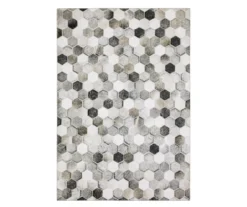 Myles Gray & Charcoal Faux Hide Hexagon Area Rug, (2' X 8')