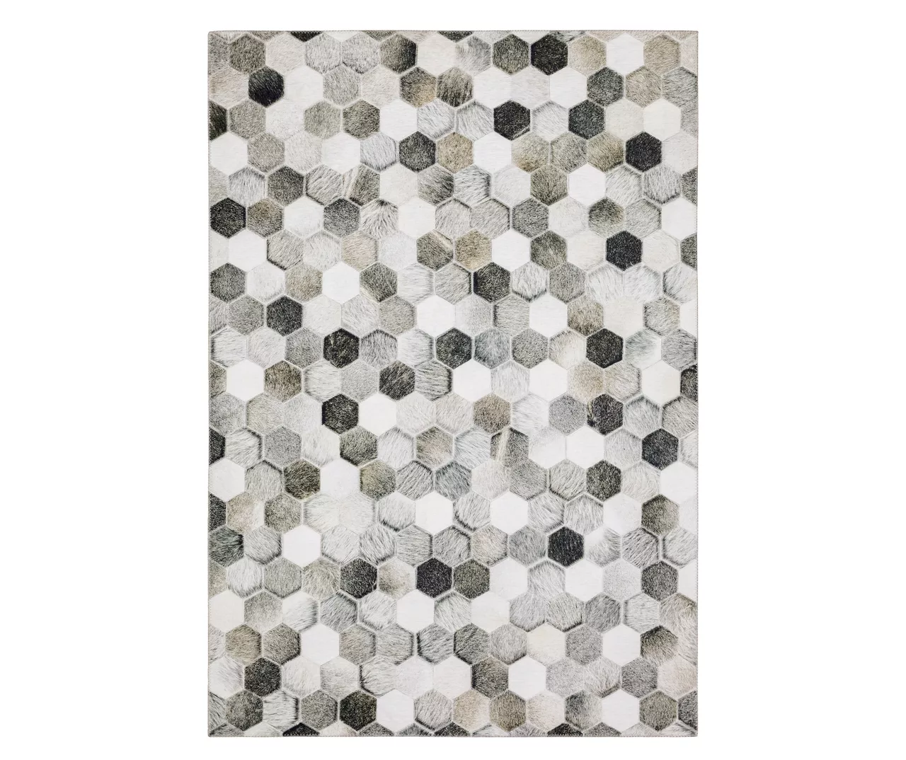 Myles Gray & Charcoal Faux Hide Hexagon Area Rug, (2' X 8') 1 Myles Gray & Charcoal Faux Hide Hexagon Area Rug, (2' X 8')