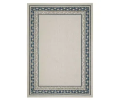 Torlea Beige & Blue Zigzag Border Outdoor Area Rug, (1.1' X 3.9')