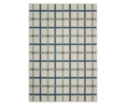Toril Beige & Blue Plaid Outdoor Area Rug, (1.1' X 7.3')