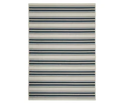 Torie Beige & Blue Stripe Outdoor Area Rug, (6.7' X 9.2')