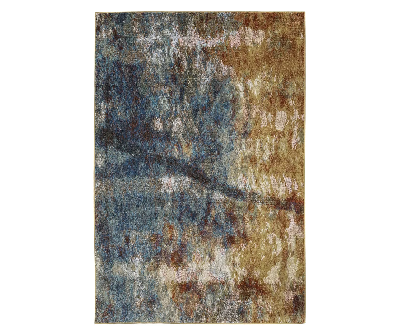Velimeere Blue & Gold Abstract Area Rug, (2.3' X 7.6') 1 Velimeere Blue & Gold Abstract Area Rug, (2.3' X 7.6')