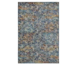 Velin Blue & Brown Abstract Crosshatch Area Rug