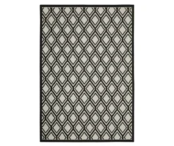 Torcal Beige & Black Diamond Lattice Outdoor Area Rug, (1.1' X 7.3')