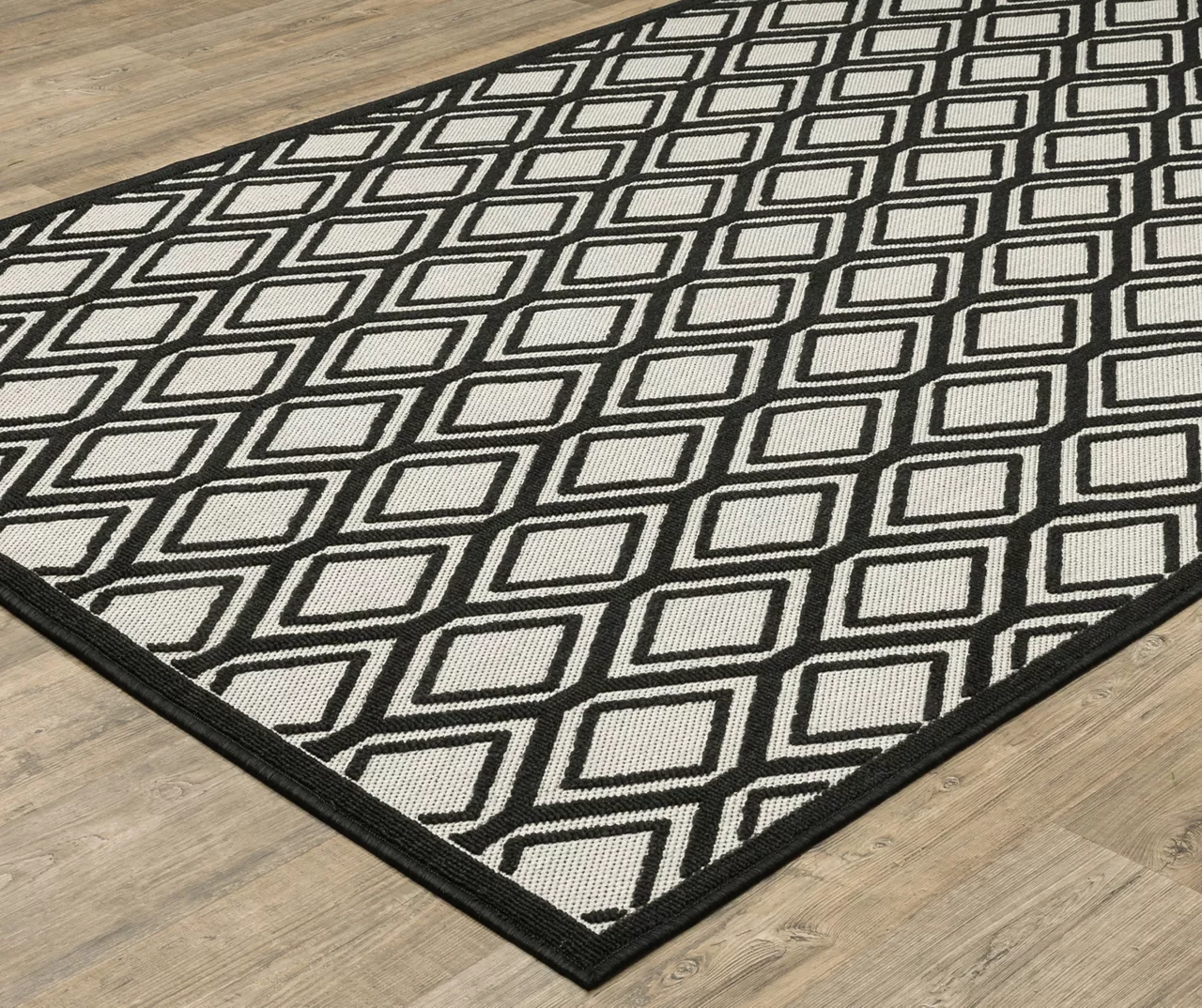 Torcal Beige & Black Diamond Lattice Outdoor Area Rug, (1.1' X 3.9') 2 Torcal Beige & Black Diamond Lattice Outdoor Area Rug, (1.1' X 3.9') - Image 2
