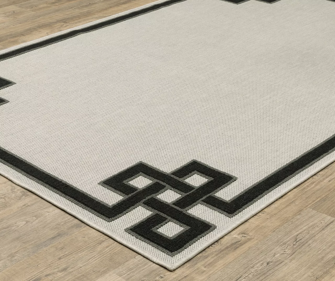 Torbet Beige & Black Loop Border Outdoor Area Rug, (1.1' X 3.9') 2 Torbet Beige & Black Loop Border Outdoor Area Rug, (1.1' X 3.9') - Image 2