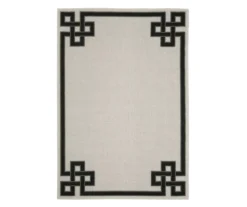 Torbet Beige & Black Loop Border Outdoor Area Rug, (1.1' X 3.9')