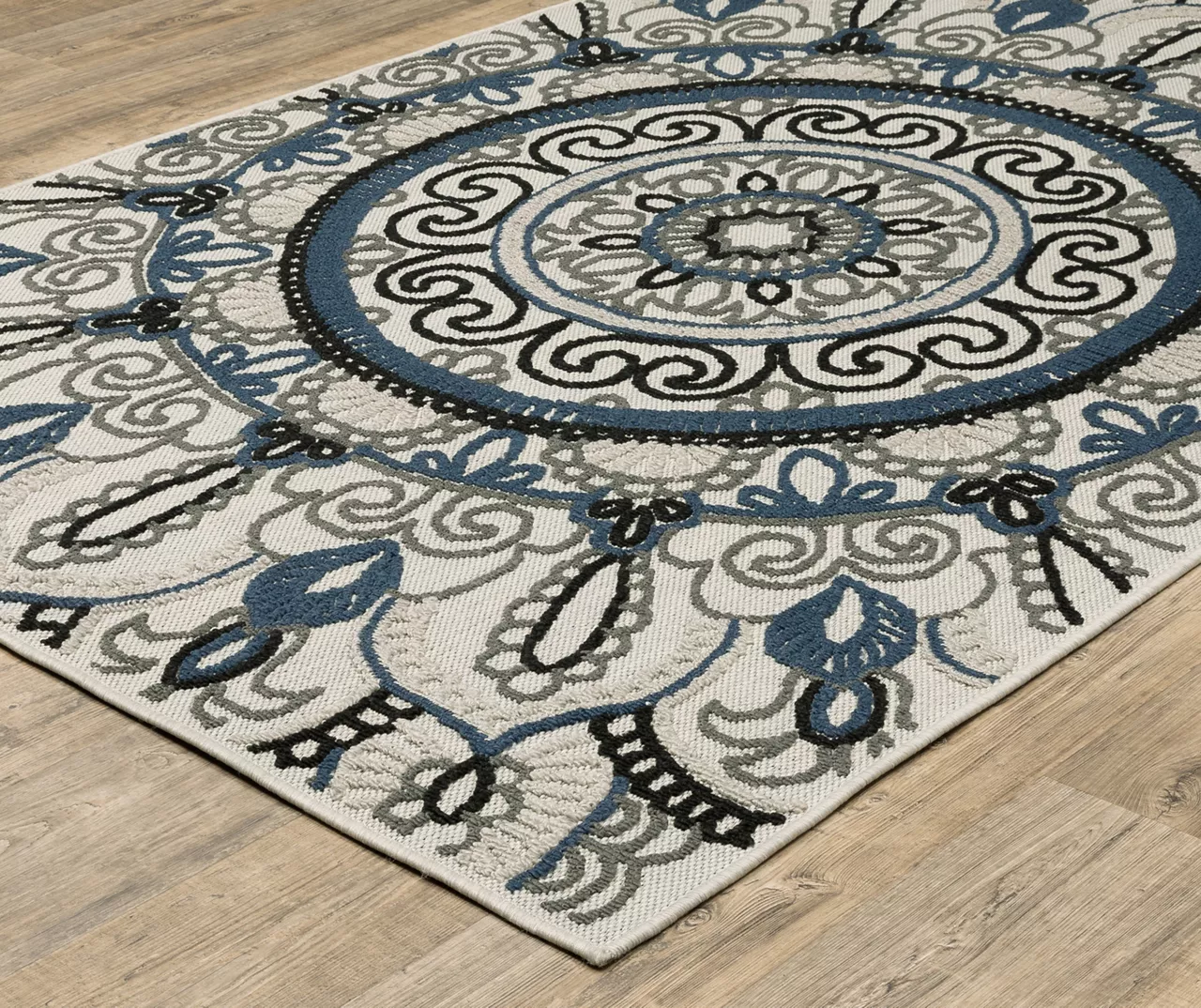 Torbert Beige & Blue Medallion Outdoor Area Rug, (1.1' X 3.9') 2 Torbert Beige & Blue Medallion Outdoor Area Rug, (1.1' X 3.9') - Image 2