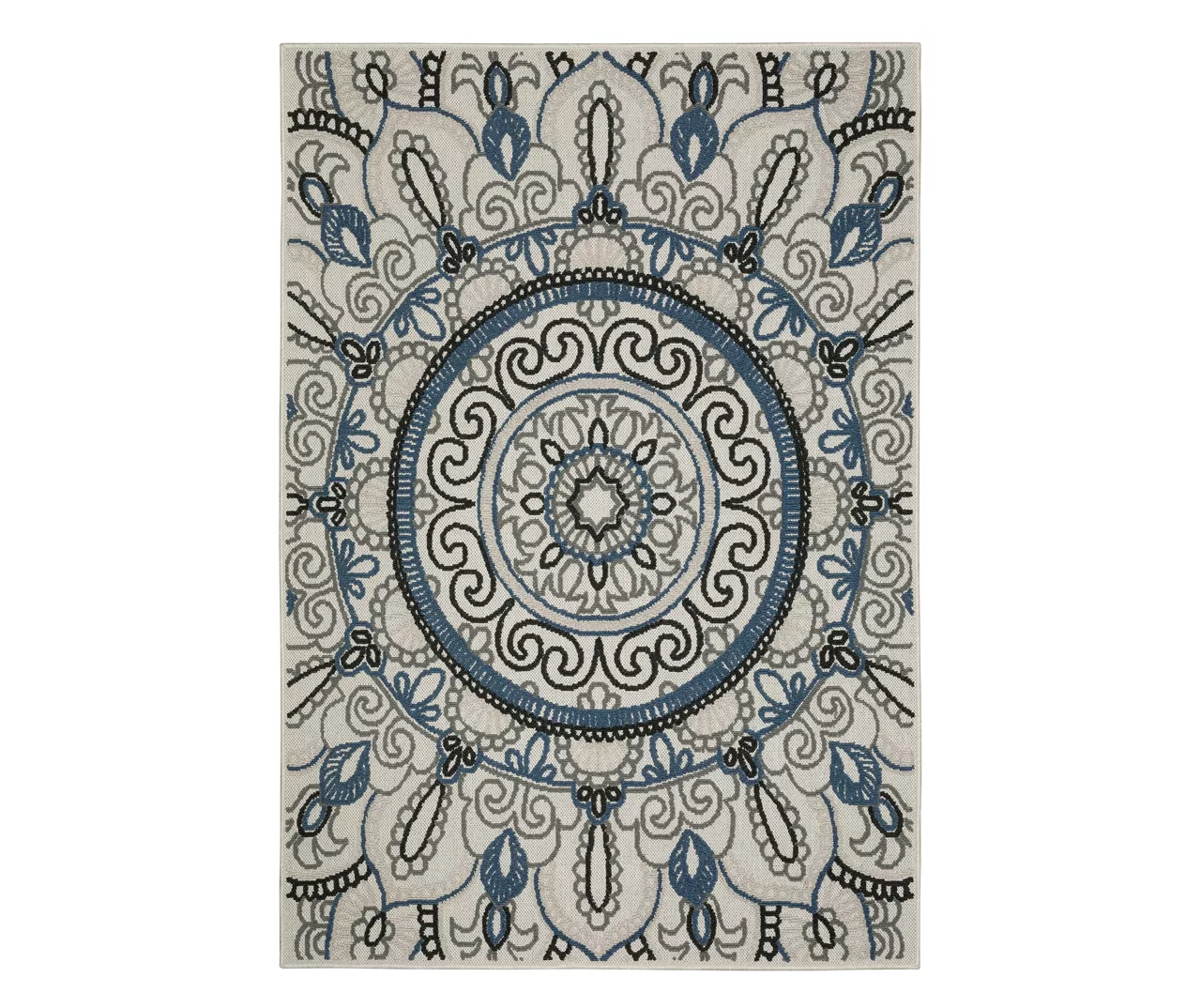 Torbert Beige & Blue Medallion Outdoor Area Rug, (1.1' X 3.9') 1 Torbert Beige & Blue Medallion Outdoor Area Rug, (1.1' X 3.9')