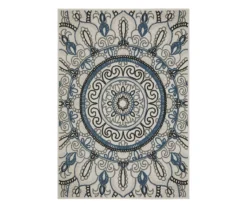 Torbert Beige & Blue Medallion Outdoor Area Rug