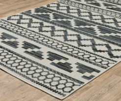 Torao Beige & Blue Geometric Stripe Outdoor Area Rug, (5.3' X 7.3') -Cuisinart Store 810584731 1