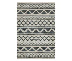 Torao Beige & Blue Geometric Stripe Outdoor Area Rug, (1.1' X 7.3')