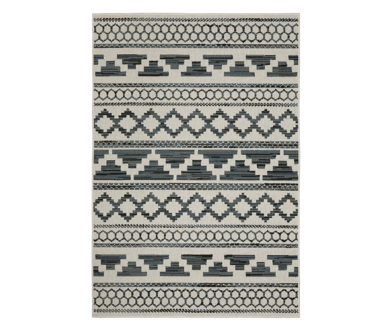 Torao Beige & Blue Geometric Stripe Outdoor Area Rug, (1.1' X 7.3') 1 Torao Beige & Blue Geometric Stripe Outdoor Area Rug, (1.1' X 7.3')