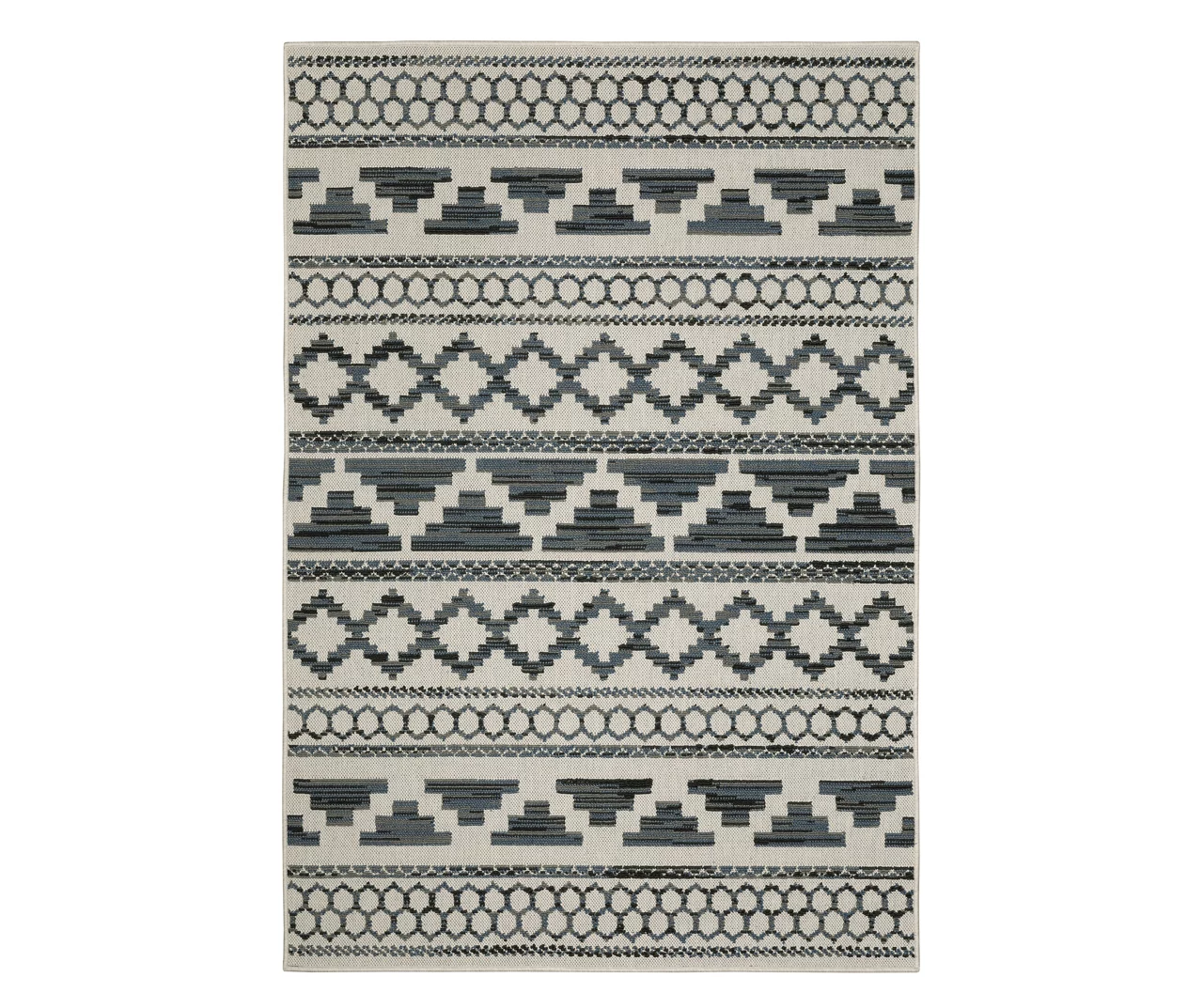 Torao Beige & Blue Geometric Stripe Outdoor Area Rug, (1.1' X 3.9') 1 Torao Beige & Blue Geometric Stripe Outdoor Area Rug, (1.1' X 3.9')