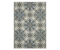 Torance Beige & Blue Linework Medallion Outdoor Area Rug, (1.1' X 3.9')