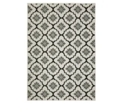 Torgnea Beige & Black Floral Quatrefoil Outdoor Area Rug, (7.1' X 10')