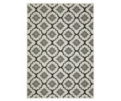 Torgnea Beige & Black Floral Quatrefoil Outdoor Area Rug, (6.7' X 9.2')