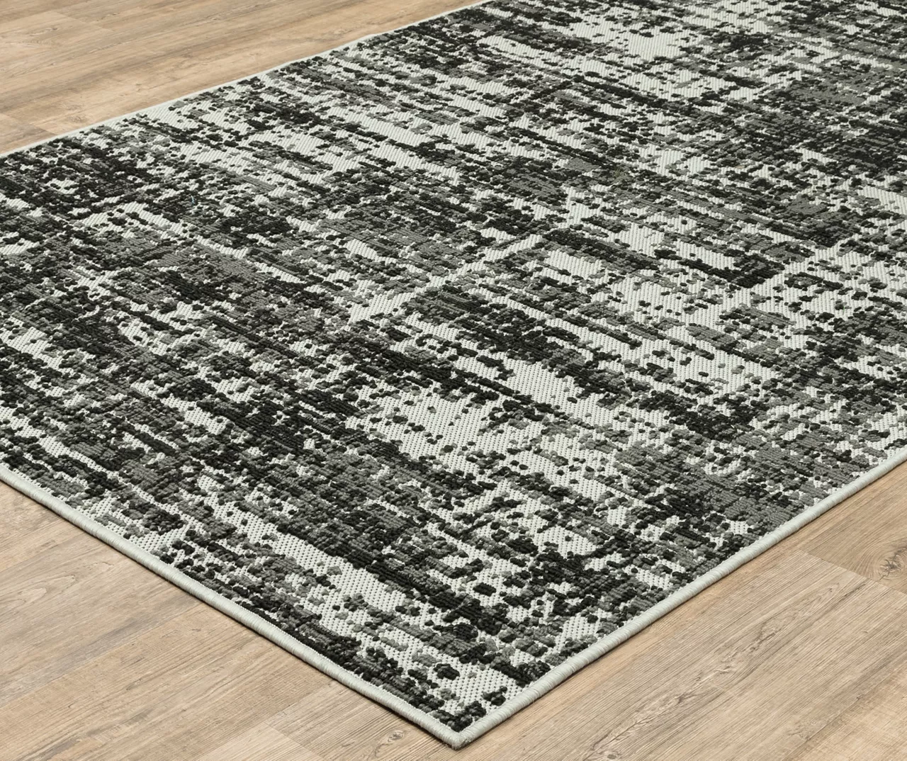 Torell Black & Gray Abstract Crosshatch Outdoor Area Rug, (6.7' X 9.2') 2 Torell Black & Gray Abstract Crosshatch Outdoor Area Rug, (6.7' X 9.2') - Image 2