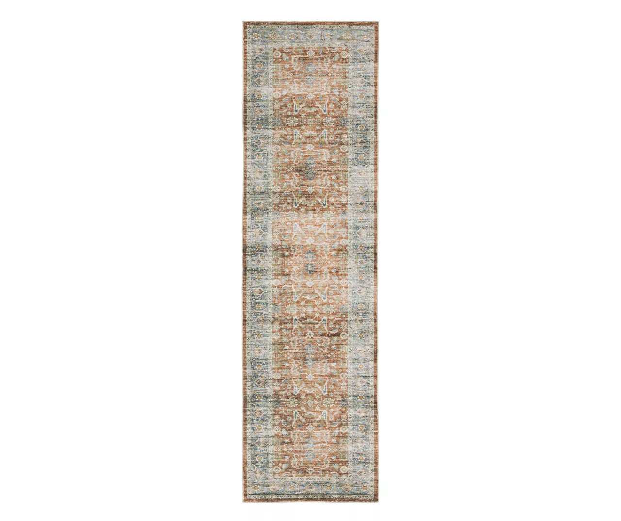 Chloe Rust & Blue Floral Area Rug, (2' X 8') 1 Chloe Rust & Blue Floral Area Rug, (2' X 8')