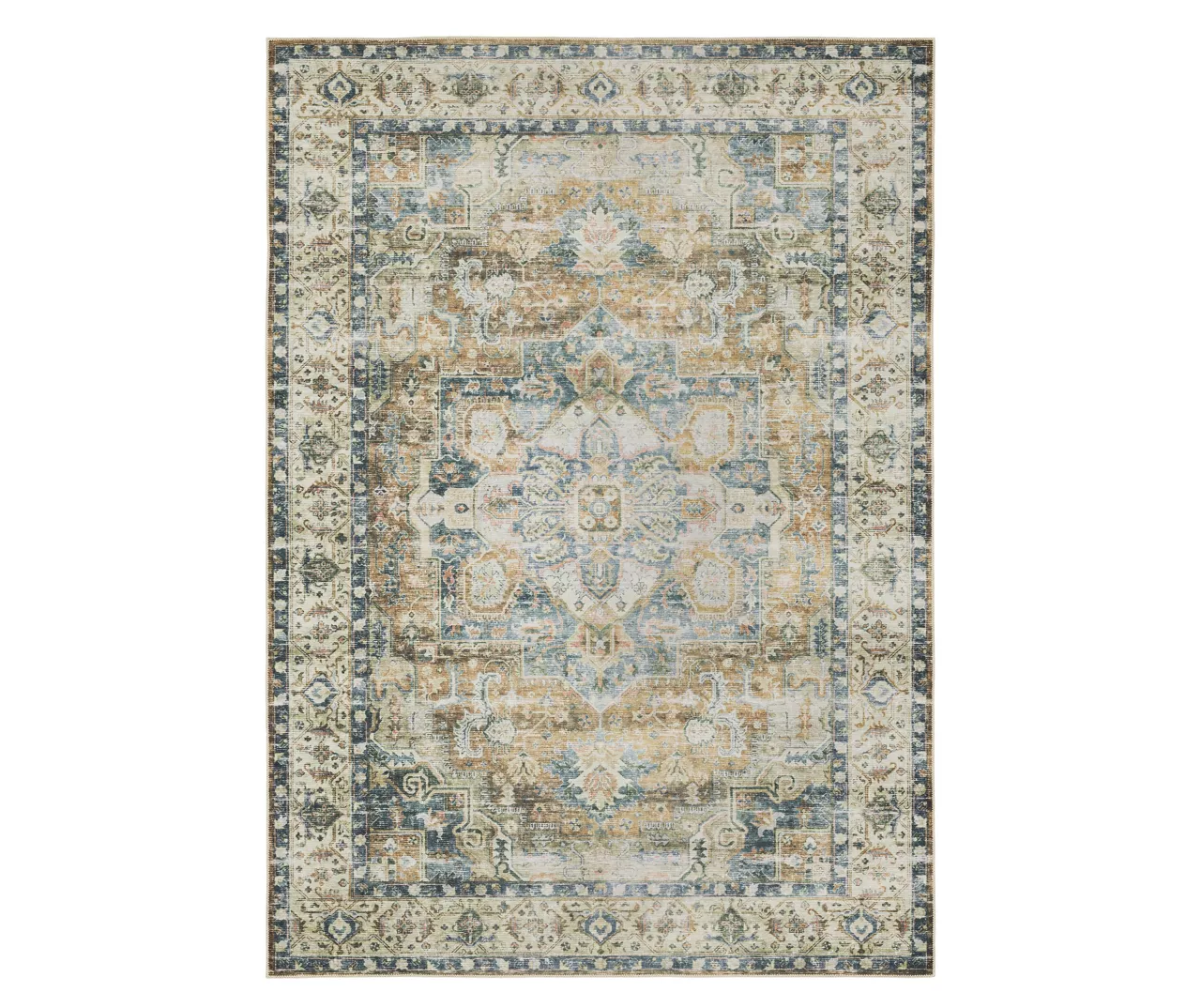 Cheyenne Blue & Tan Floral Medallion Area Rug, (5' X 7') 1 Cheyenne Blue & Tan Floral Medallion Area Rug, (5' X 7')
