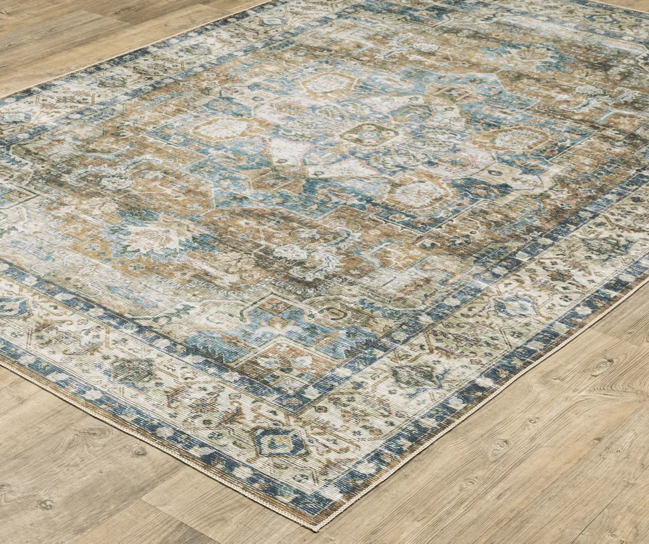 Cheyenne Blue & Tan Floral Medallion Area Rug, (3.6' X 5.6') 2 Cheyenne Blue & Tan Floral Medallion Area Rug, (3.6' X 5.6') - Image 2