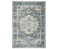 Childers Blue & Beige Floral Medallion Area Rug, (3.6' X 5.6')