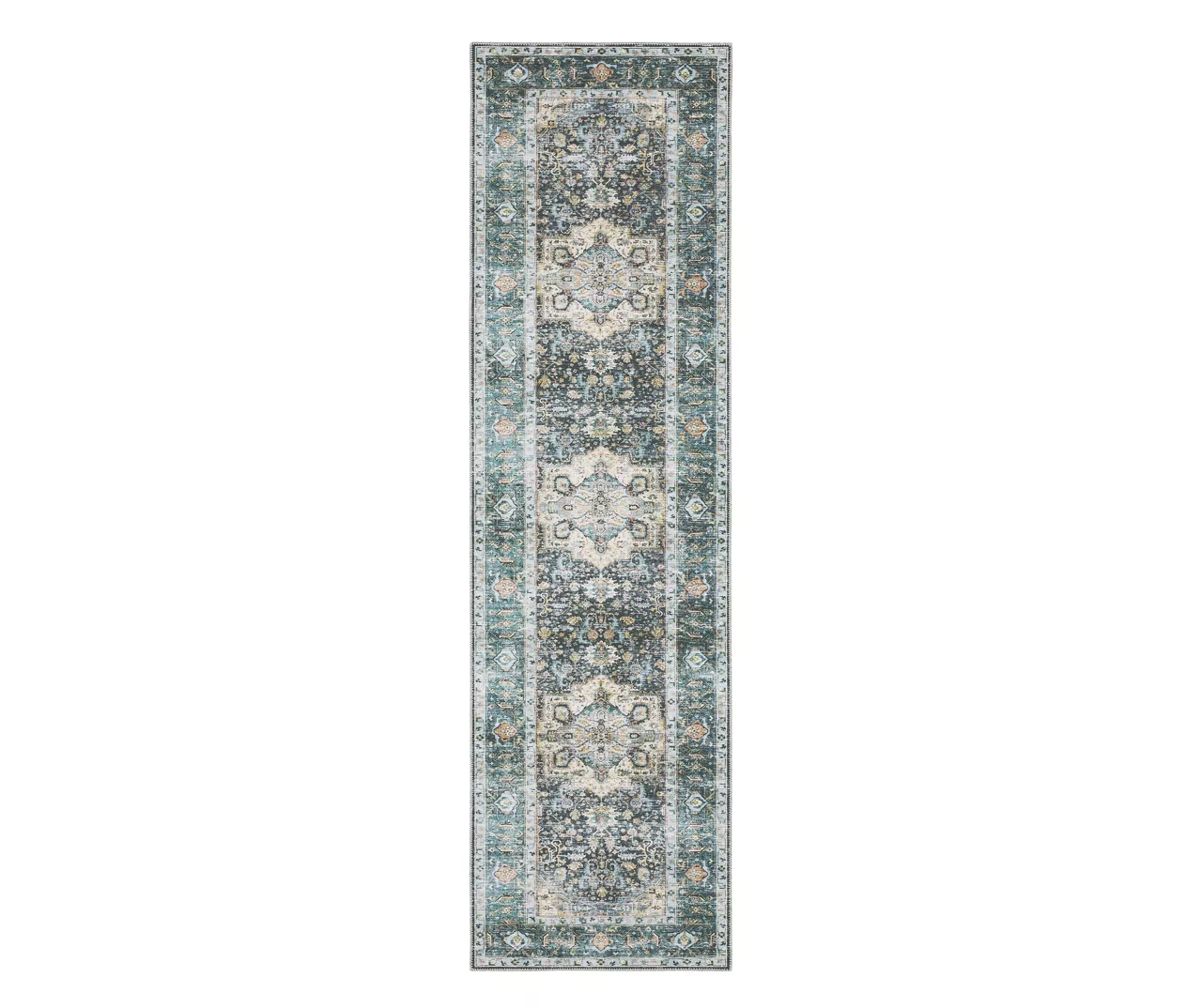 Childers Blue & Beige Floral Medallion Area Rug, (2' X 8') 1 Childers Blue & Beige Floral Medallion Area Rug, (2' X 8')