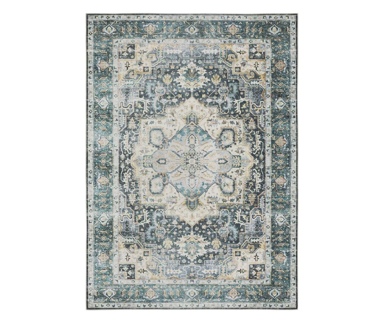 Childers Blue & Beige Floral Medallion Area Rug, (2' X 3') 1 Childers Blue & Beige Floral Medallion Area Rug, (2' X 3')