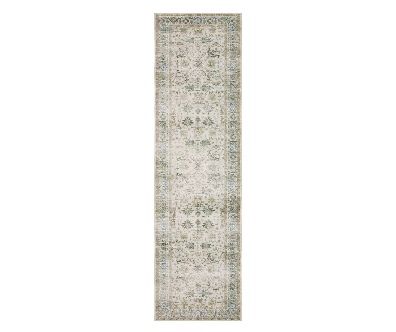 Chalkley Ivory & Green Floral Area Rug, (2' X 8') 1 Chalkley Ivory & Green Floral Area Rug, (2' X 8')