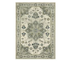 Pamona Ivory & Blue Geometric Medallion Area Rug, (7.1' X 10')