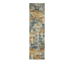 Malay Blue & Gold Abstract Area Rug, (2' X 8')