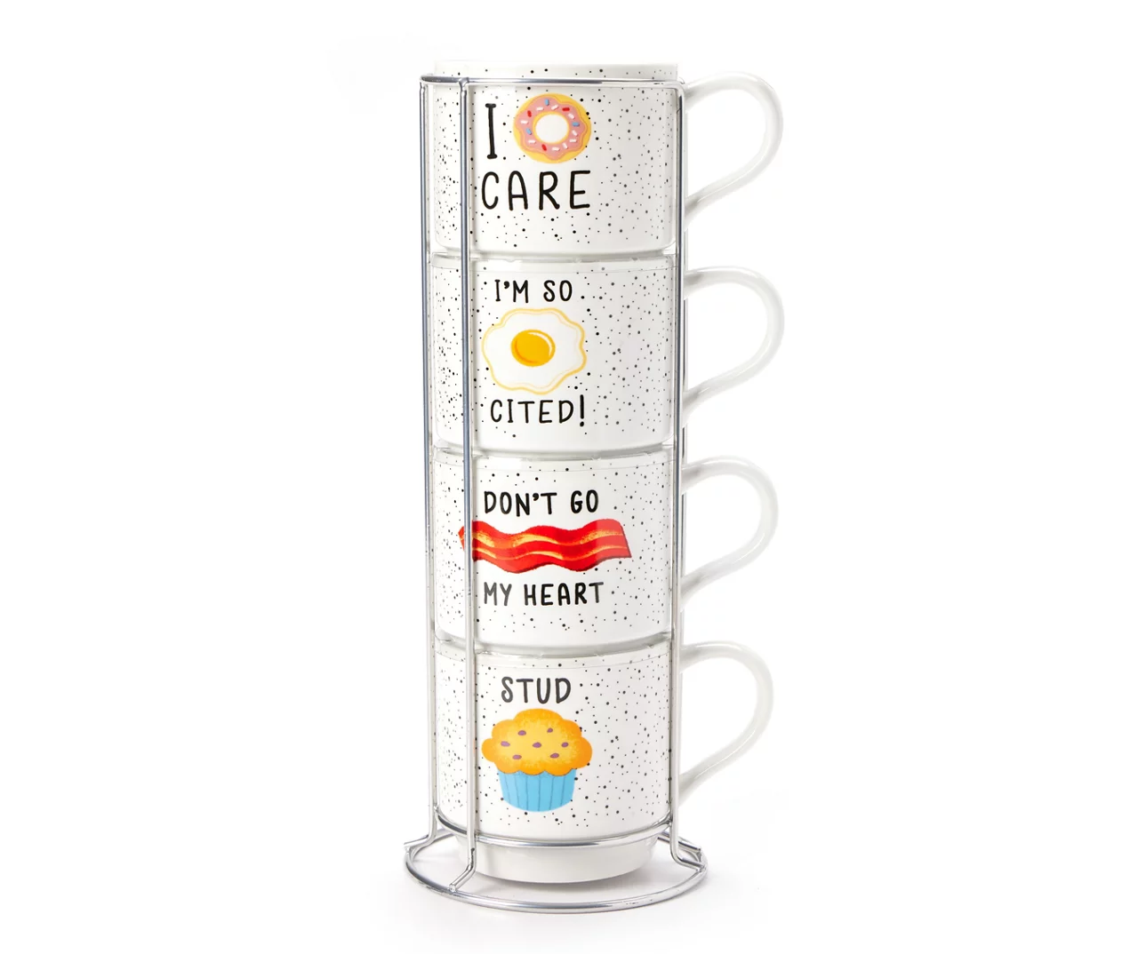 White & Black Speckle Breakfast-Themed 5-Piece Stackable Mug Set 1 White & Black Speckle Breakfast-Themed 5-Piece Stackable Mug Set
