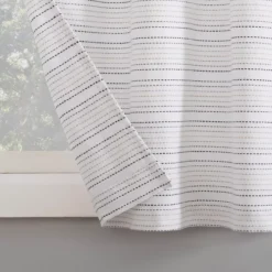 Jemma White & Black Dash Stripe Light-Filtering Rod Pocket Tier & Valance Curtain Set, (36" X 58") -Cuisinart Store 810587099 3