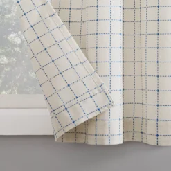 Crest White & Blue Dash Grid Light-Filtering Rod Pocket Tier & Valance Curtain Set, (36" X 58") -Cuisinart Store 810587100 3