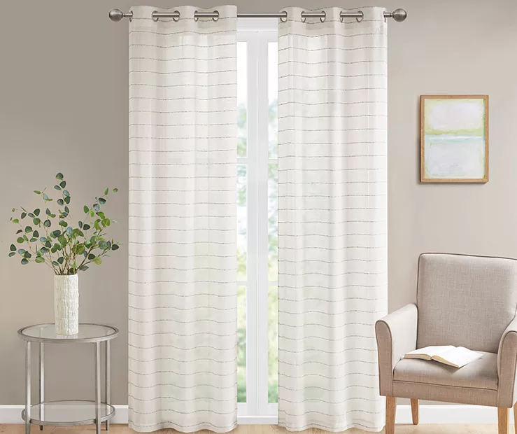 Jamie White & Indigo Stripe Semisheer Grommet Curtain Panel Pair, (84") 1 Jamie White & Indigo Stripe Semisheer Grommet Curtain Panel Pair, (84")