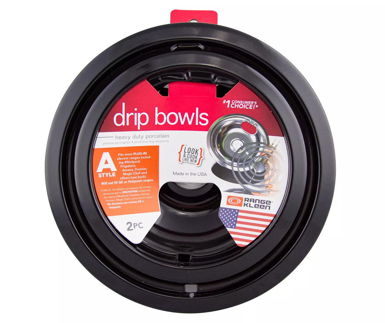 Black Style A Porcelain Drip Bowls, 2-Pack 1 Black Style A Porcelain Drip Bowls, 2-Pack