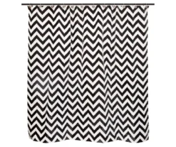 White & Black Step Up Chevron Medium-Weight PEVA Shower Liner