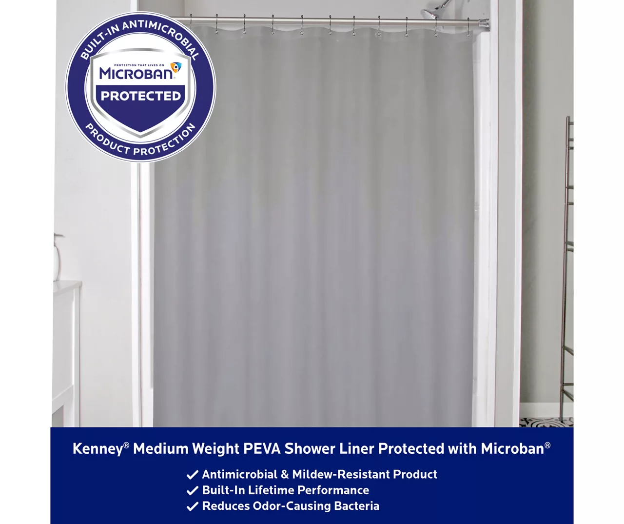 Kenney Microban Medium-Weight PEVA Shower Liner, 2-Pack 12 Kenney Microban Medium-Weight PEVA Shower Liner, 2-Pack - Image 12