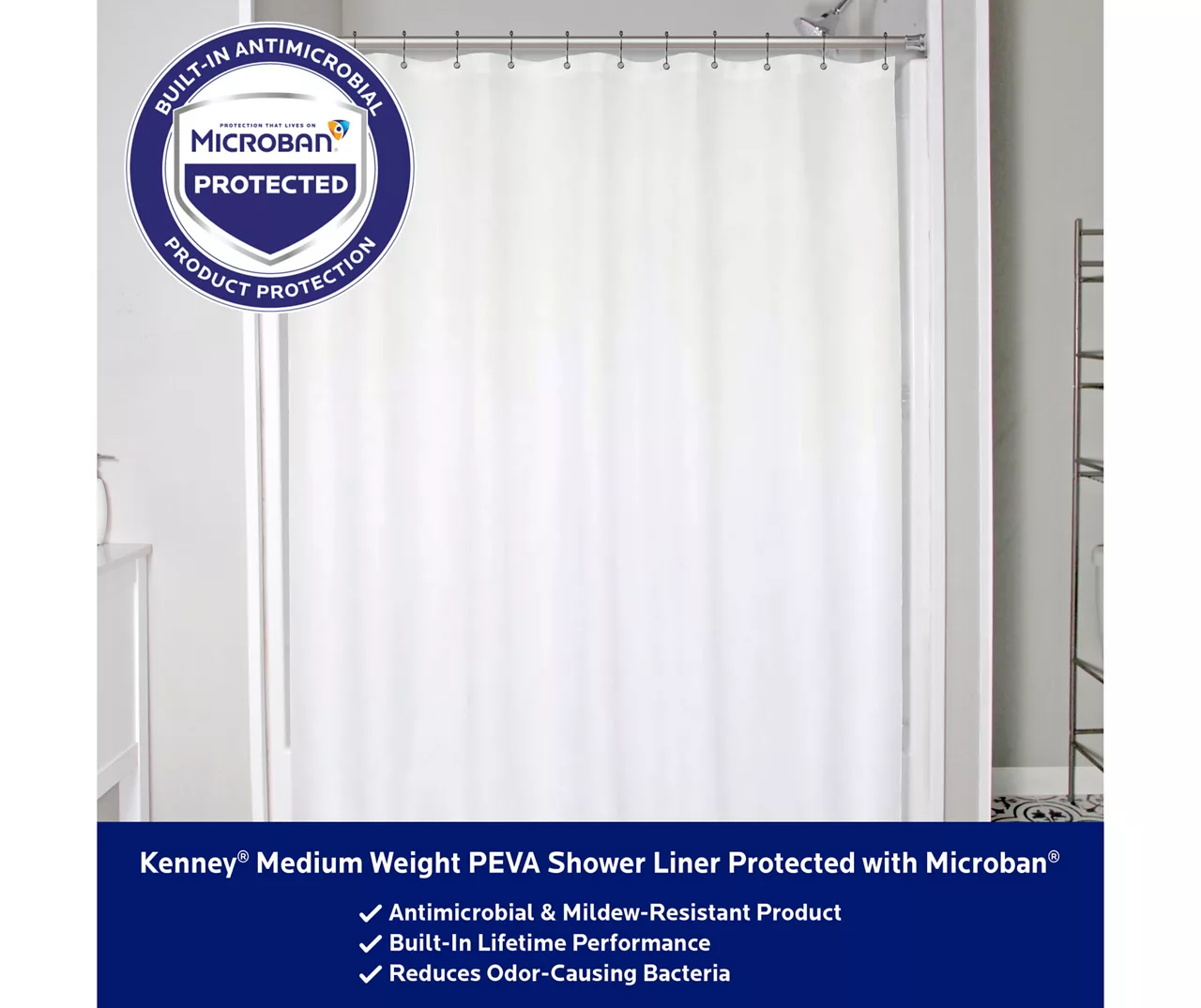 Kenney Microban Medium-Weight PEVA Shower Liner, 2-Pack 5 Kenney Microban Medium-Weight PEVA Shower Liner, 2-Pack - Image 5