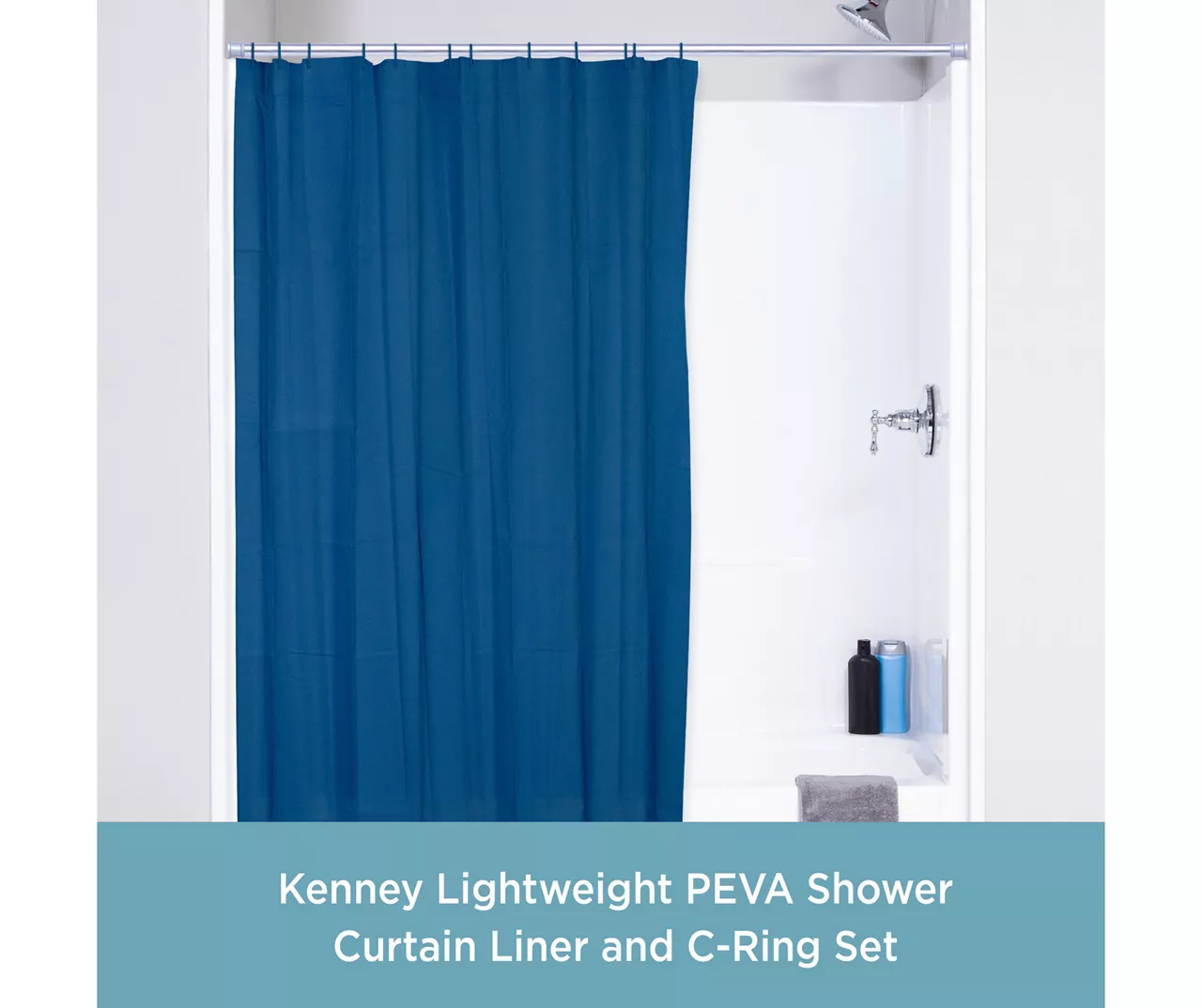 Blue 13-Piece Lightweight PEVA Shower Liner & C-Ring Set 2 Blue 13-Piece Lightweight PEVA Shower Liner & C-Ring Set - Image 2