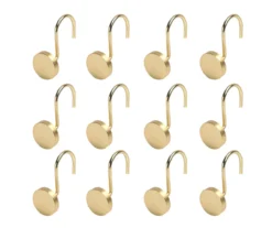 Resort Portfolio Maldives Modern Brass Steel Shower Curtain Hooks, 12-Pack