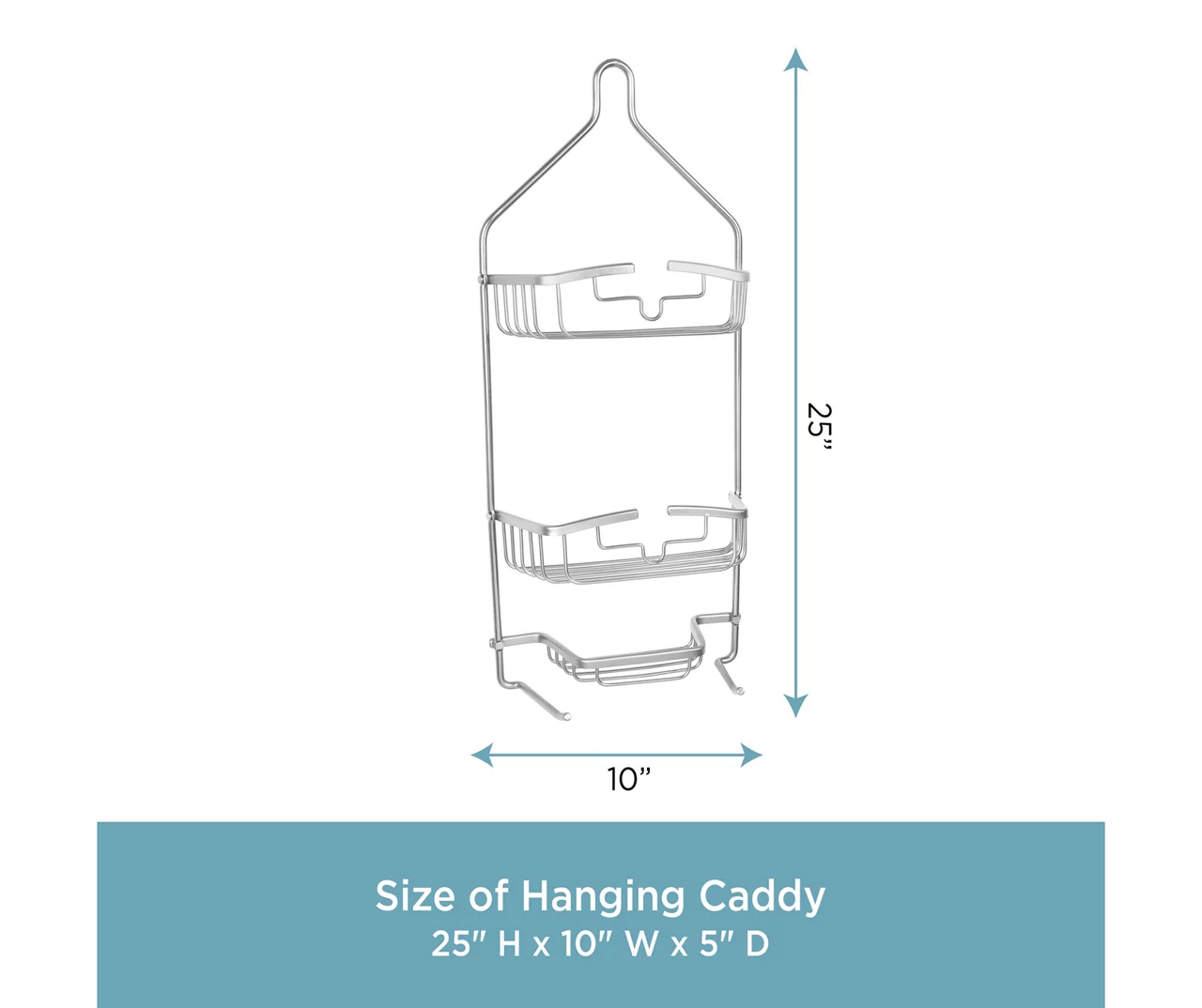 Matte Gray Aluminum 3-Tier Heavy-Duty Hanging Shower Caddy 3 Matte Gray Aluminum 3-Tier Heavy-Duty Hanging Shower Caddy - Image 3