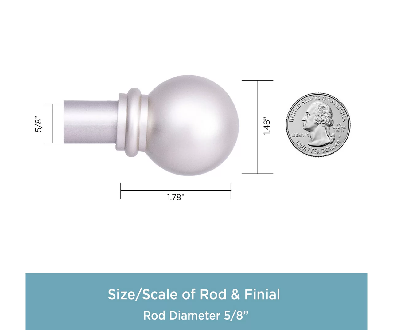 Chelsea Brushed Nickel Café 5/8" Curtain Rod, (28"-48") 3 Chelsea Brushed Nickel Café 5/8" Curtain Rod, (28"-48") - Image 3