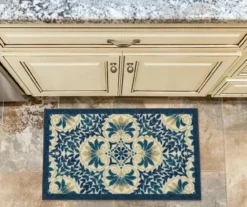 Blue & Cream Peacock Floral Kitchen Rug, (30" X 18") -Cuisinart Store 810591257 1