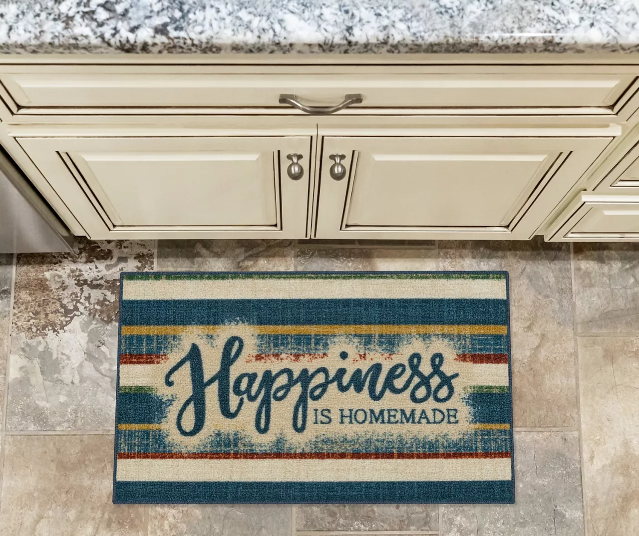 "Happiness" Blue & Beige Color Block Kitchen Rug, (30" X 18") 2 "Happiness" Blue & Beige Color Block Kitchen Rug, (30" X 18") - Image 2