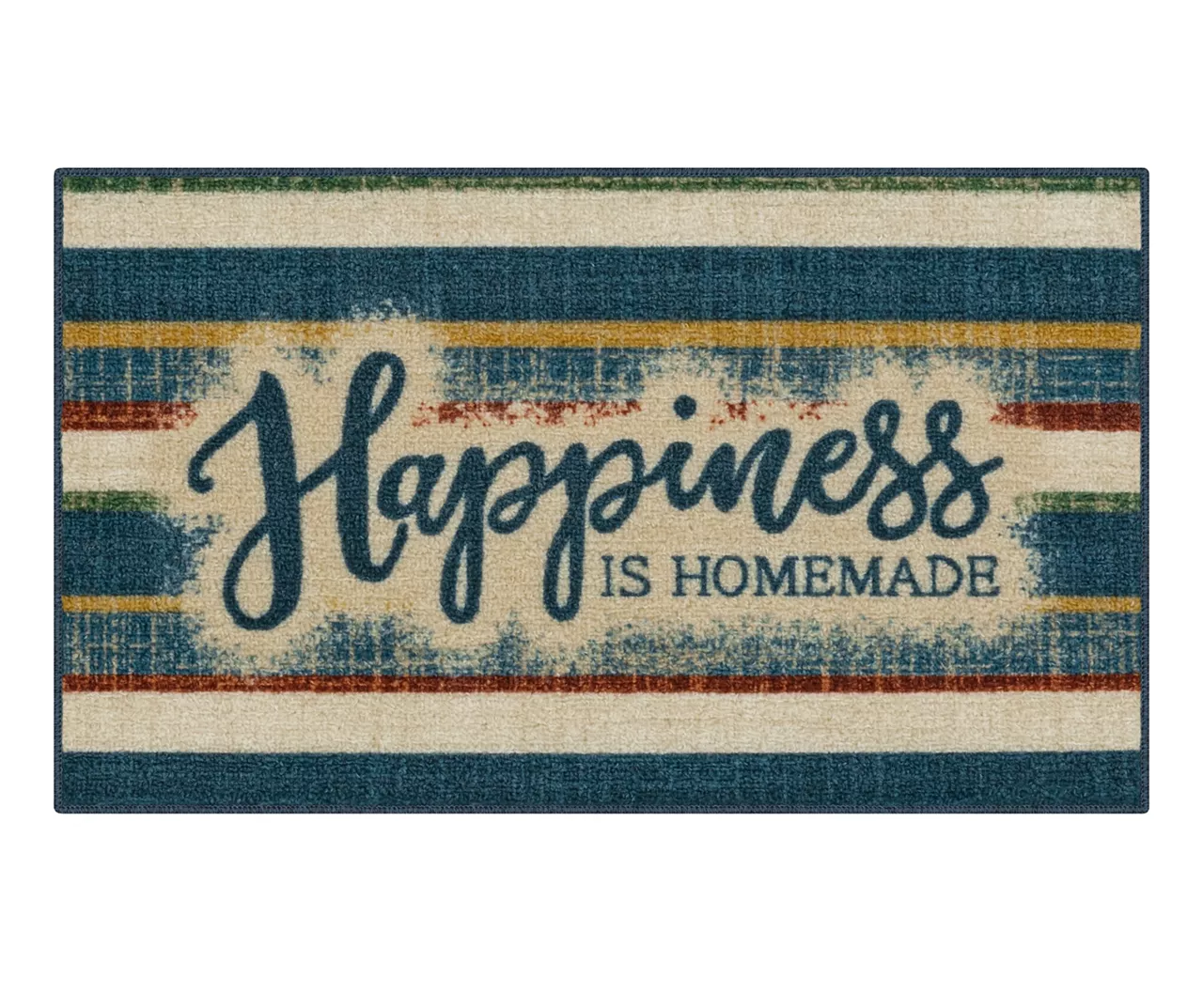 "Happiness" Blue & Beige Color Block Kitchen Rug, (30" X 18") 1 "Happiness" Blue & Beige Color Block Kitchen Rug, (30" X 18")
